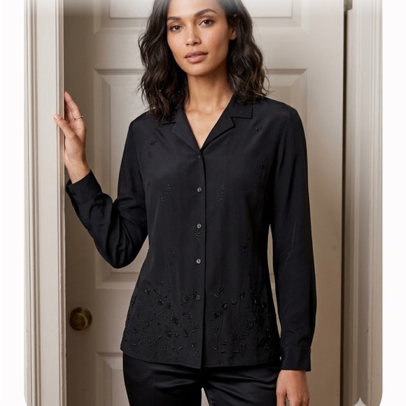 Modern Essentials Tops - Modern Essentials Black Embroidered Button-Down Shirt Size 8